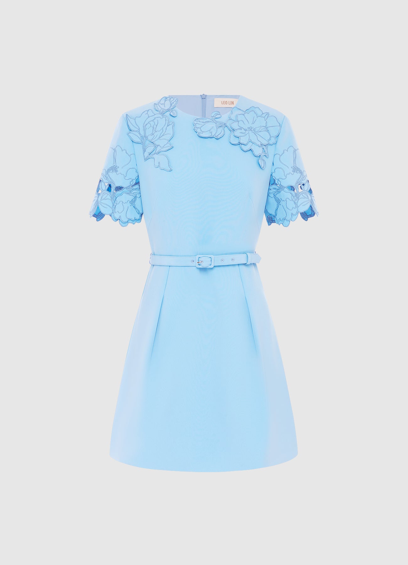 Aurélie Appliqué Short Sleeve Mini Dress - Cornflower Blue