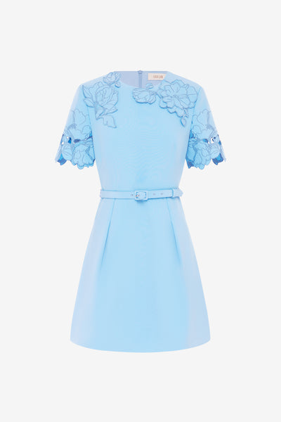 Aurelie Appliqué Short Sleeve Mini Dress Cornflower Blue – LEO LIN