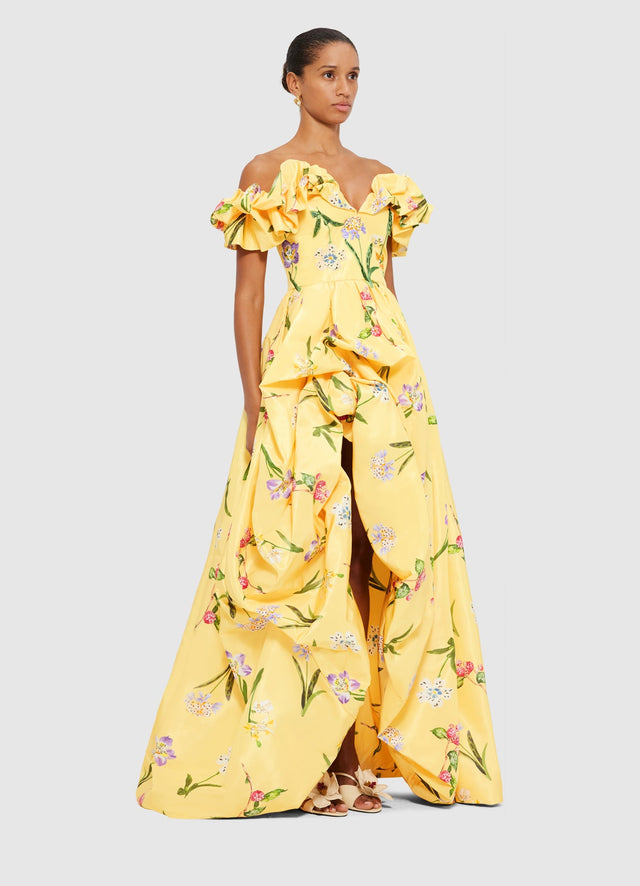 Exclusive Leo Lin Maxime Voluminous Gown in Wild Flower in Sorbet