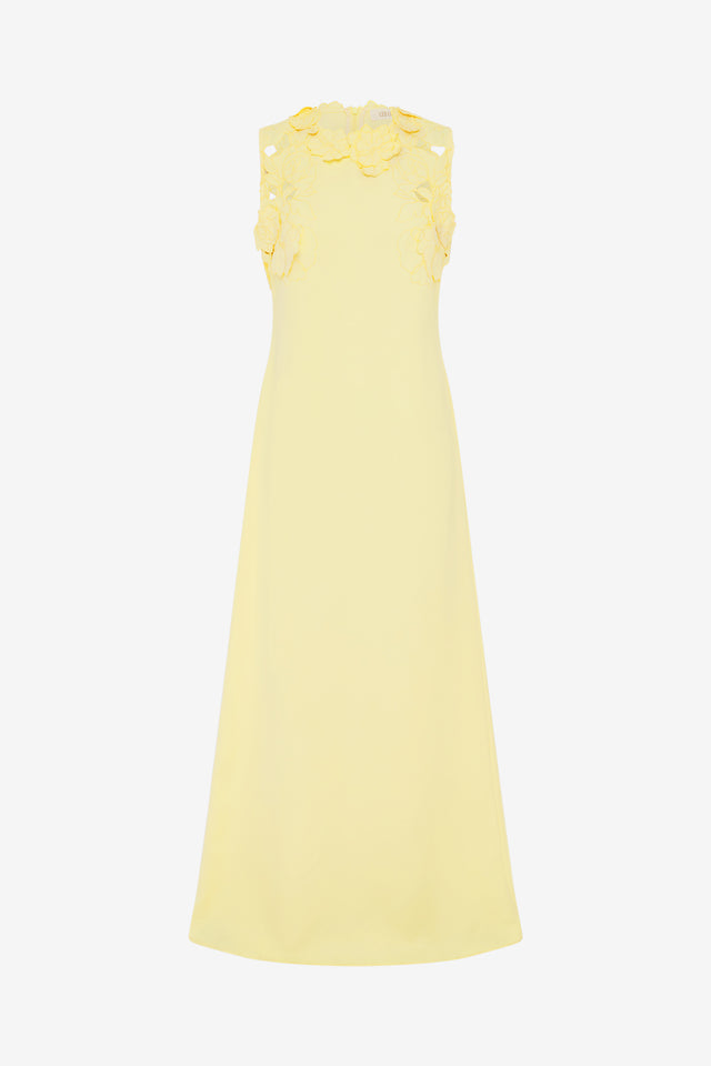 Exclusive Leo Lin Solene Appliqué Maxi Dress in Sorbet Yellow