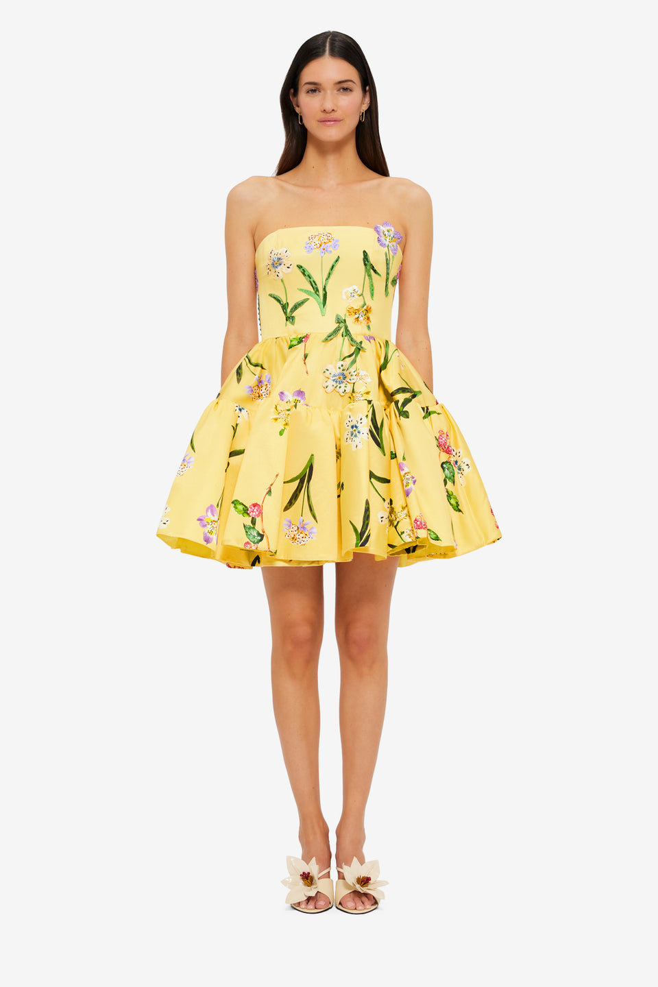 Exclusive Leo Lin Skye Bustier Mini Dress in Wild Flower in Sorbet