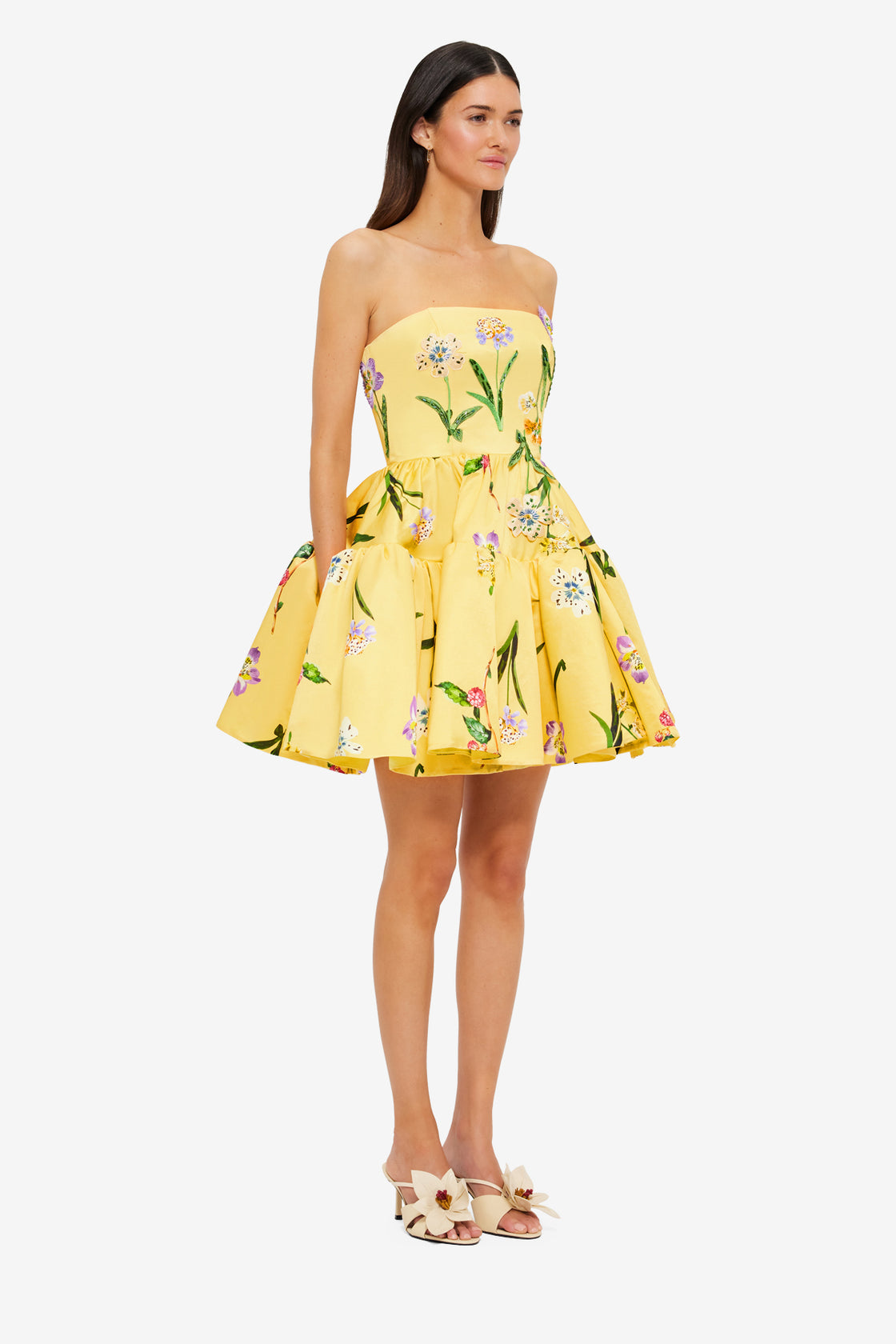 Exclusive Leo Lin Skye Bustier Mini Dress in Wild Flower in Sorbet