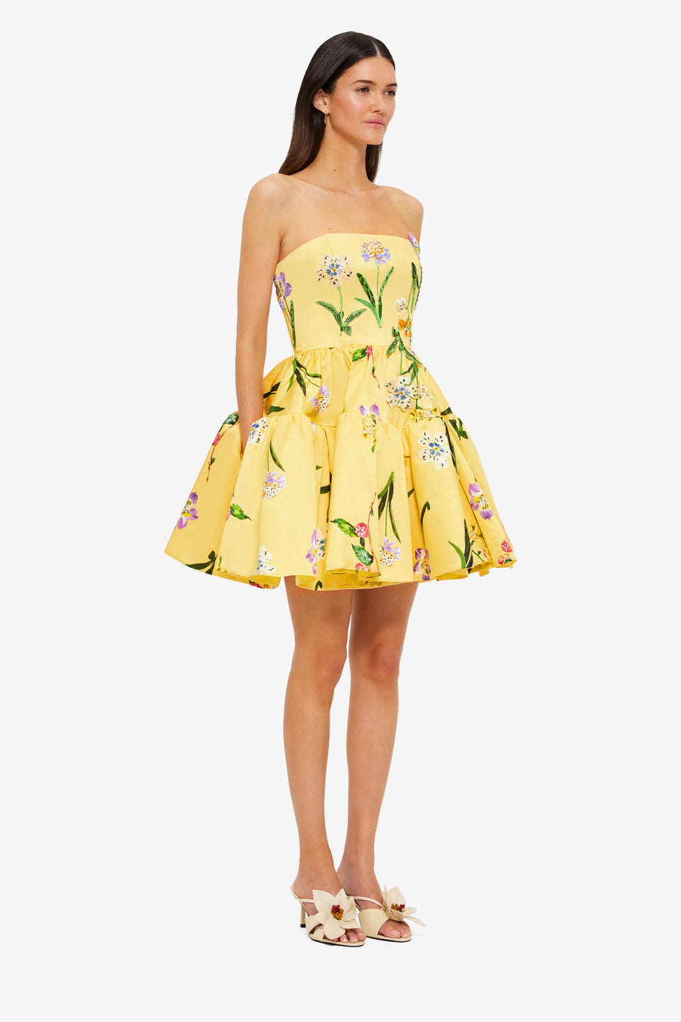 Exclusive Leo Lin Skye Bustier Mini Dress in Wild Flower in Sorbet