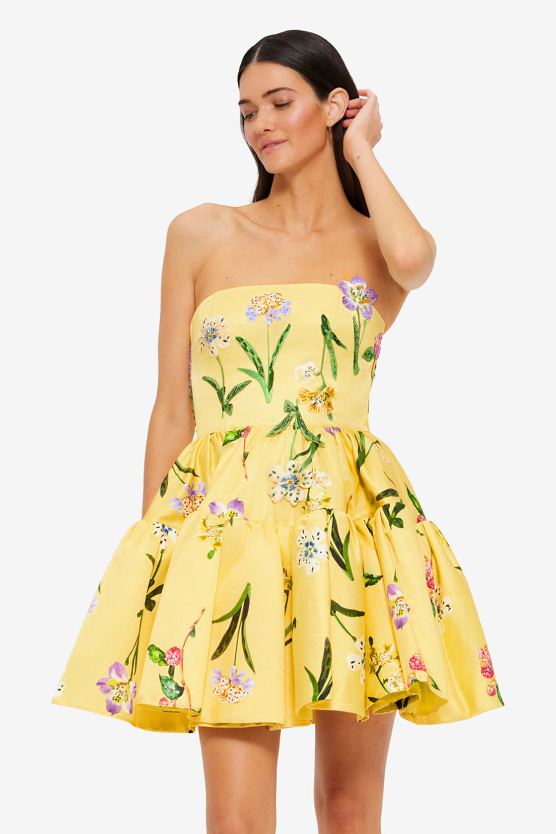 Exclusive Leo Lin Skye Bustier Mini Dress in Wild Flower in Sorbet