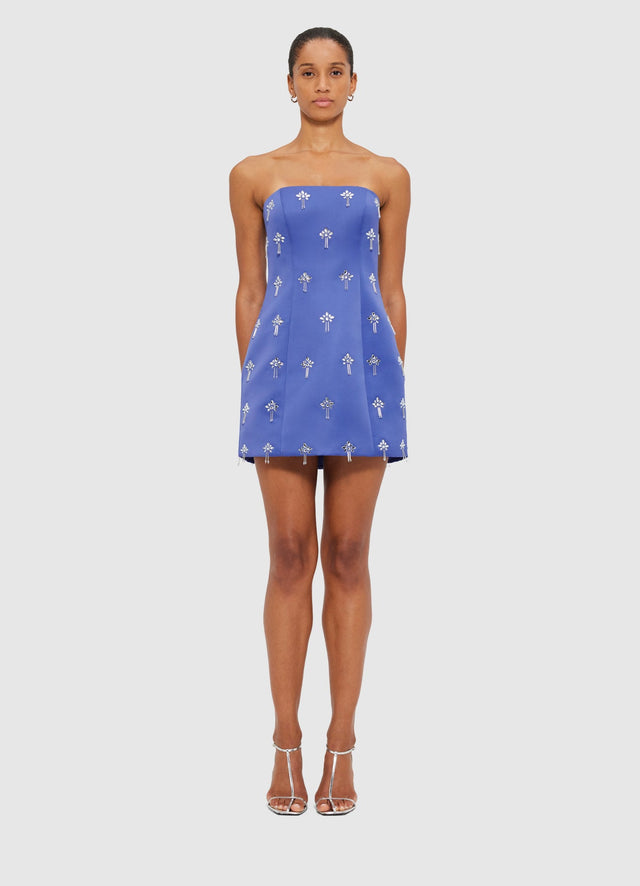 Exclusive Leo Lin Roselle Embellished Bustier Mini Dress in Sapphire