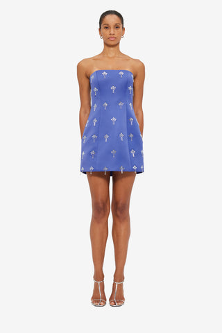 Exclusive Leo Lin Roselle Embellished Bustier Mini Dress in Sapphire