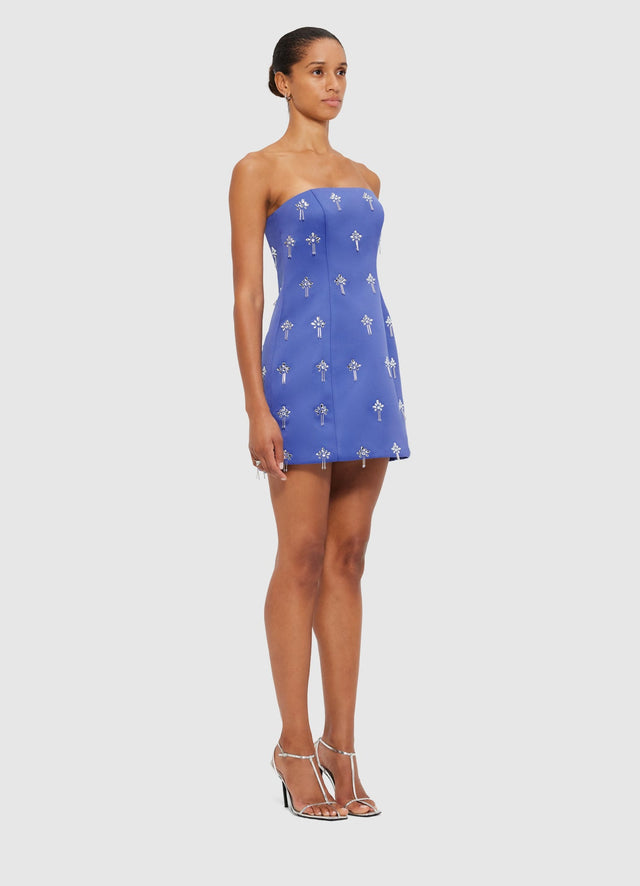 Exclusive Leo Lin Roselle Embellished Bustier Mini Dress in Sapphire