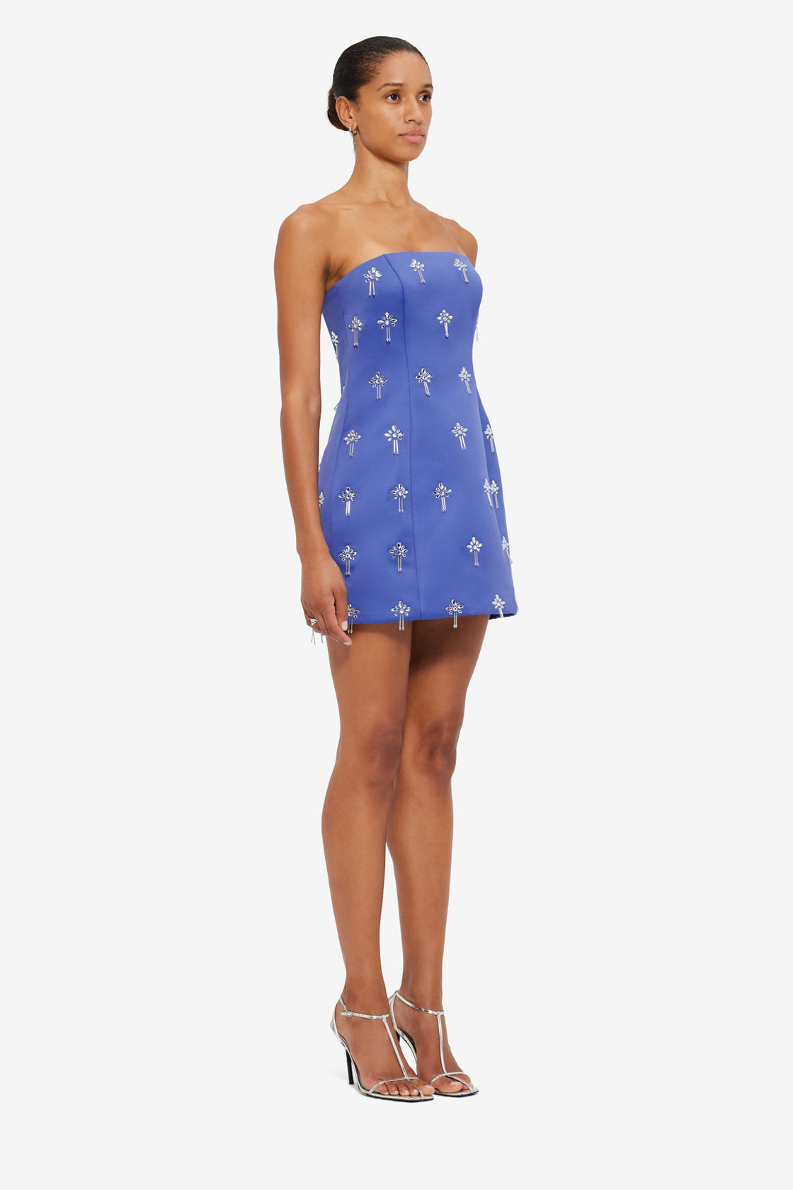 Exclusive Leo Lin Roselle Embellished Bustier Mini Dress in Sapphire