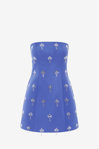 Exclusive Leo Lin Roselle Embellished Bustier Mini Dress in Sapphire