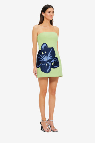 Exclusive Leo Lin Roselle Embroidered Bustier Mini Dress in Hibiscus in Matcha