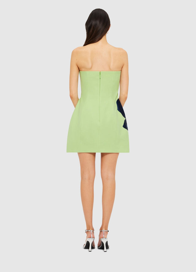 Exclusive Leo Lin Roselle Embroidered Bustier Mini Dress in Hibiscus in Matcha