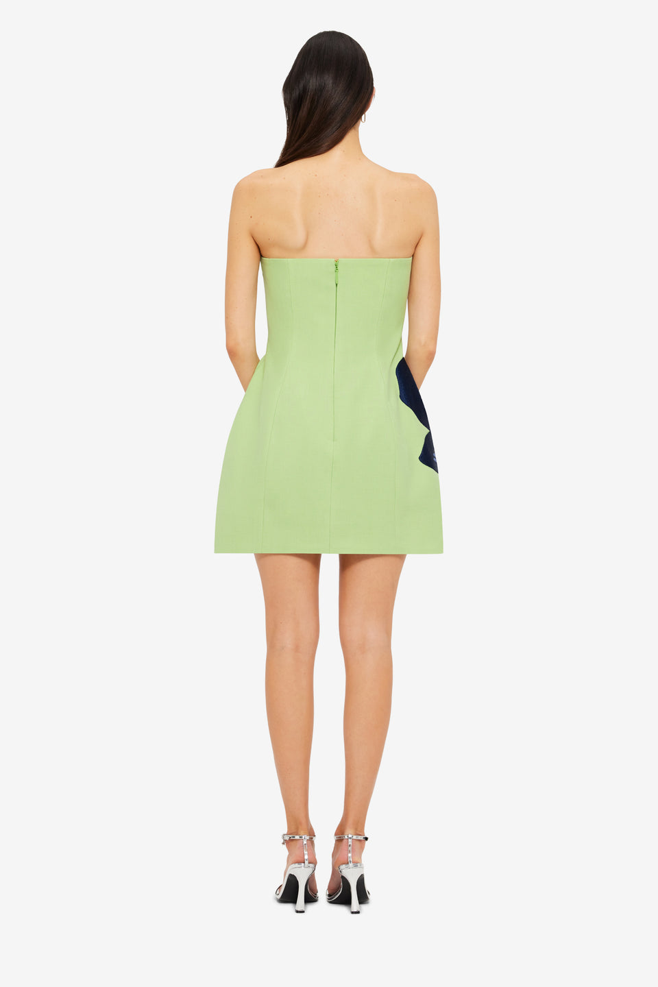 Exclusive Leo Lin Roselle Embroidered Bustier Mini Dress in Hibiscus in Matcha
