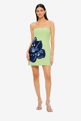 Exclusive Leo Lin Roselle Embroidered Bustier Mini Dress in Hibiscus in Matcha
