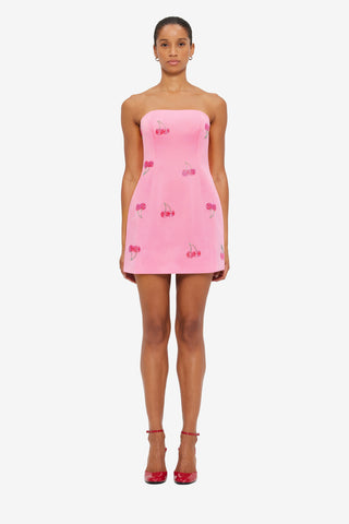 Exclusive Leo Lin Roselle Embellished Bustier Mini Dress in Pink Cherry Beading