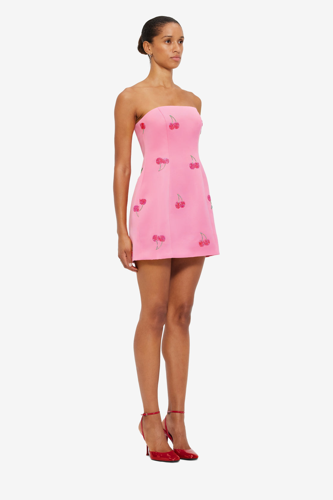 Exclusive Leo Lin Roselle Embellished Bustier Mini Dress in Pink Cherry Beading