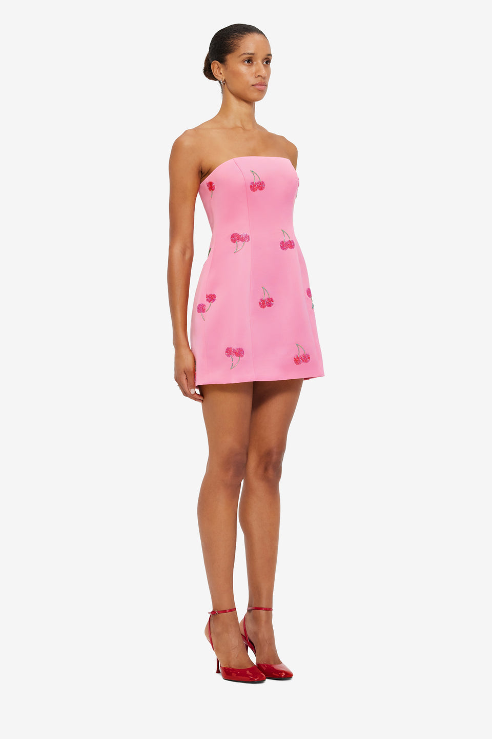 Exclusive Leo Lin Roselle Embellished Bustier Mini Dress in Pink Cherry Beading