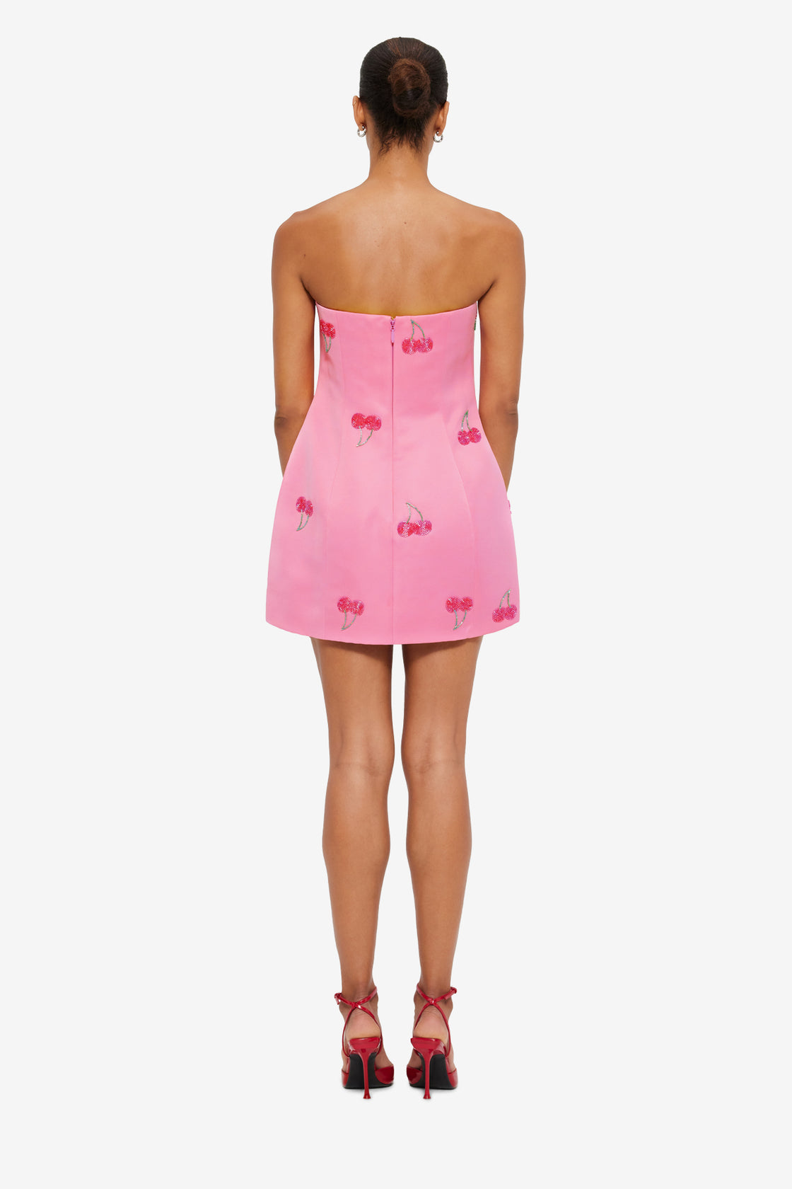 Exclusive Leo Lin Roselle Embellished Bustier Mini Dress in Pink Cherry Beading