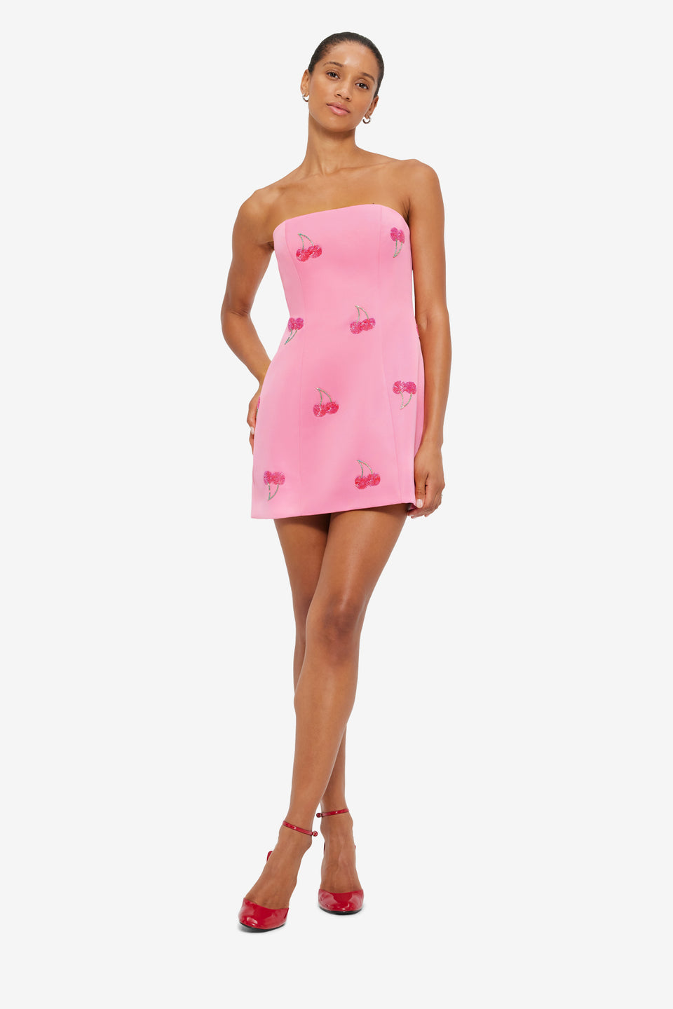 Exclusive Leo Lin Roselle Embellished Bustier Mini Dress in Pink Cherry Beading