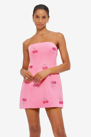 Exclusive Leo Lin Roselle Embellished Bustier Mini Dress in Pink Cherry Beading