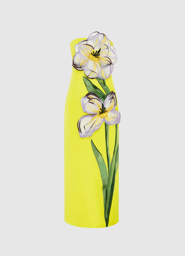 Exclusive Leo Lin Rayna Appliqué Floral Maxi Dress in Iris Print in Yellow