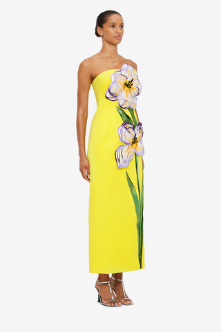 Exclusive Leo Lin Rayna Appliqué Floral Maxi Dress in Iris Print in Yellow