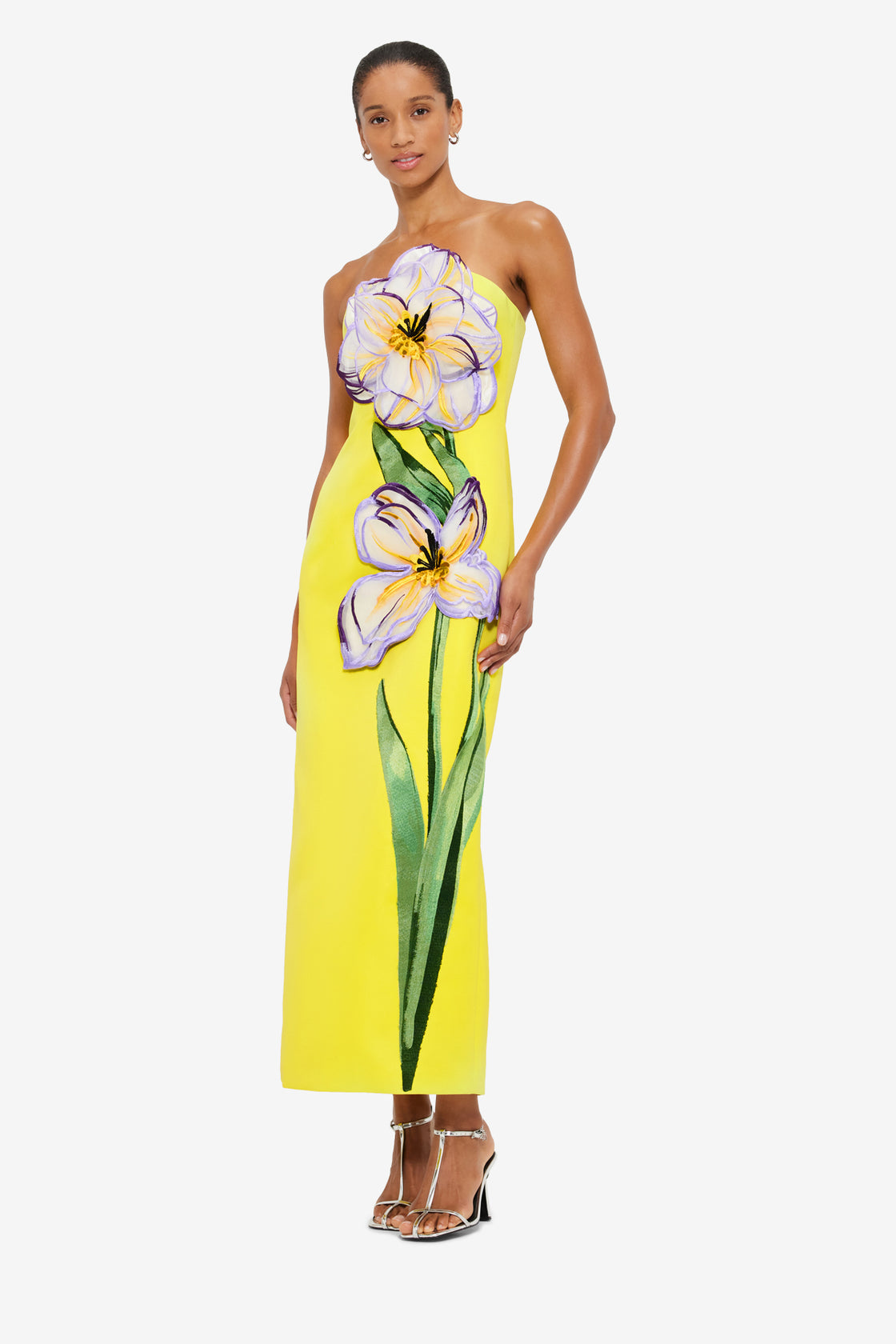 Exclusive Leo Lin Rayna Appliqué Floral Maxi Dress in Iris Print in Yellow