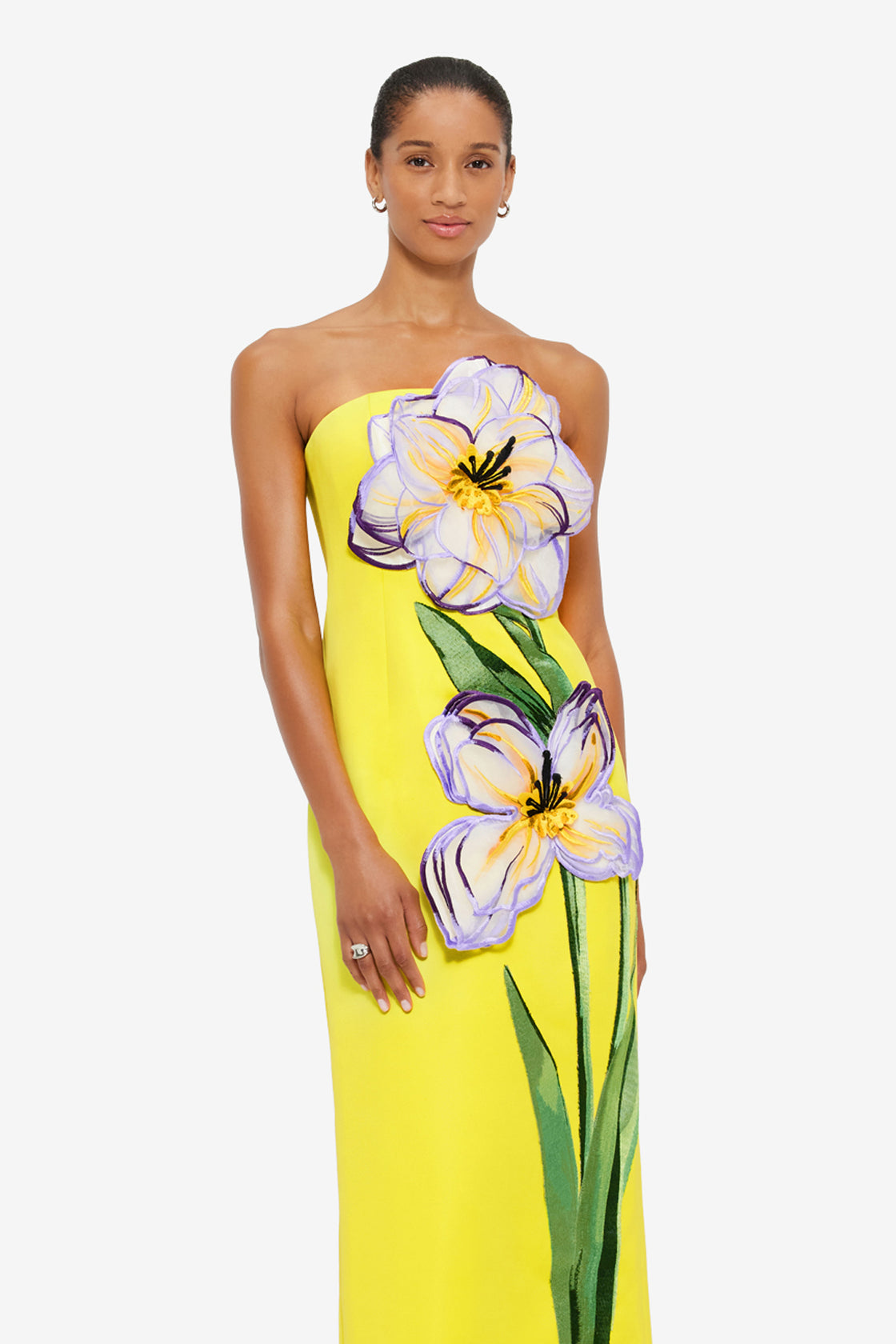 Exclusive Leo Lin Rayna Appliqué Floral Maxi Dress in Iris Print in Yellow