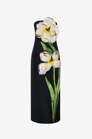Exclusive Leo Lin Rayna Appliqué Floral Bustier Maxi Dress - Iris Print in Ebony