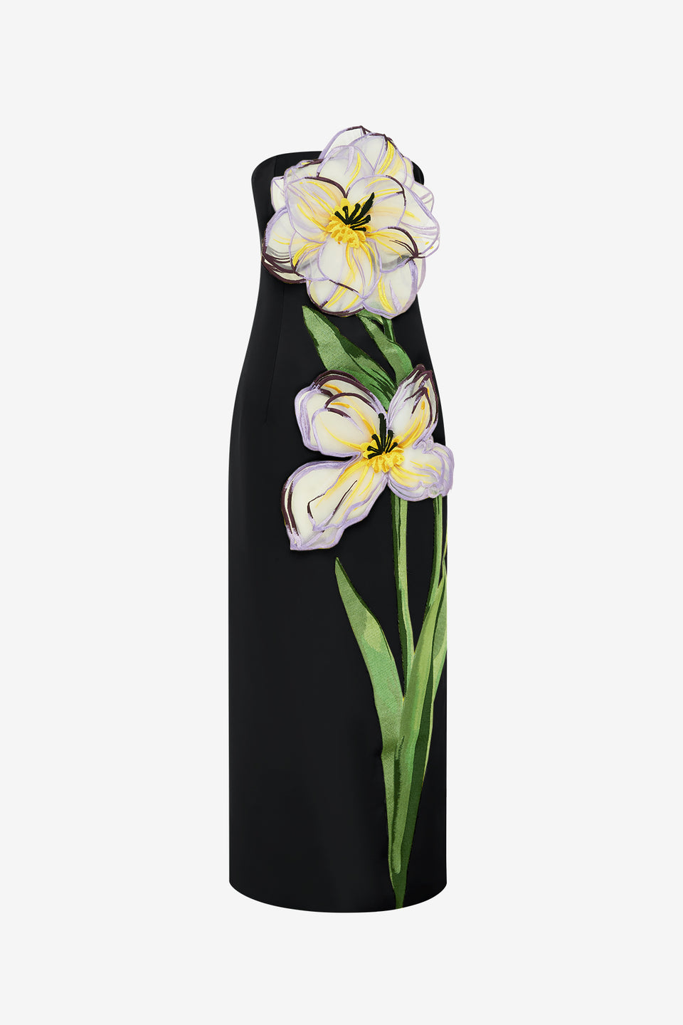 Exclusive Leo Lin Rayna Appliqué Floral Bustier Maxi Dress - Iris Print in Ebony