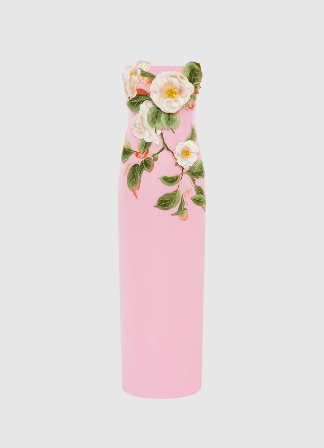 Rayna Appliqué Floral Bustier Maxi Dress in Camelia Print