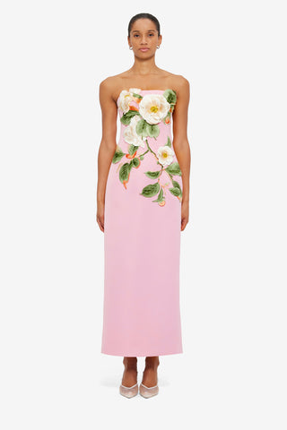 Rayna Appliqué Floral Bustier Maxi Dress in Camelia Print
