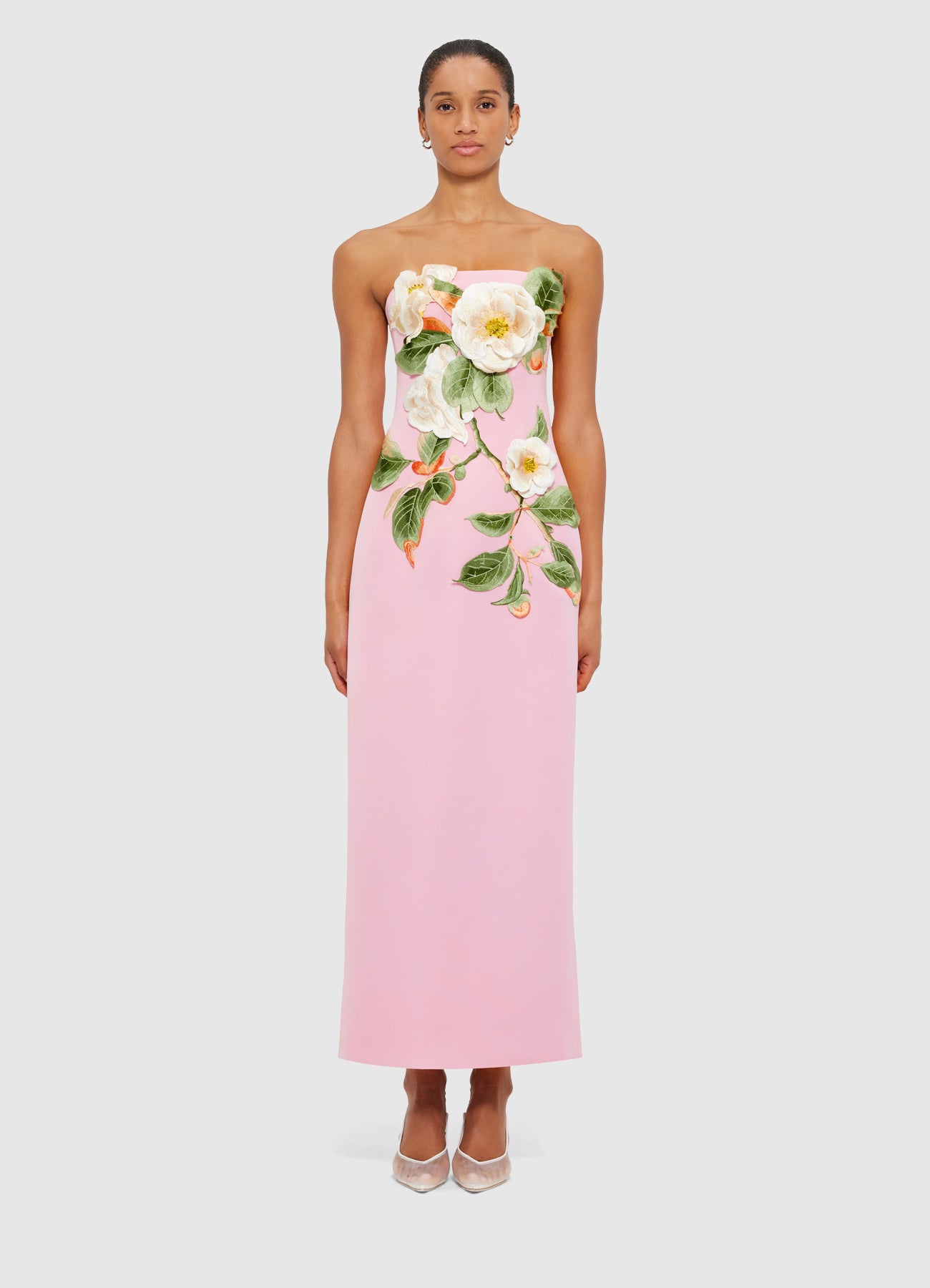 【Leo Lin】Rayna Applique Bustier Maxi Dress Rayna Appliqué Floral Bustier Maxi Dress - Camelia Print