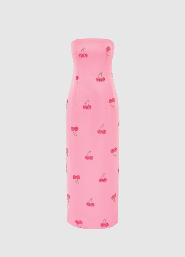 Exclusive Leo Lin Rayna Embellished Bustier Maxi Dress in Pink Cherry Beading