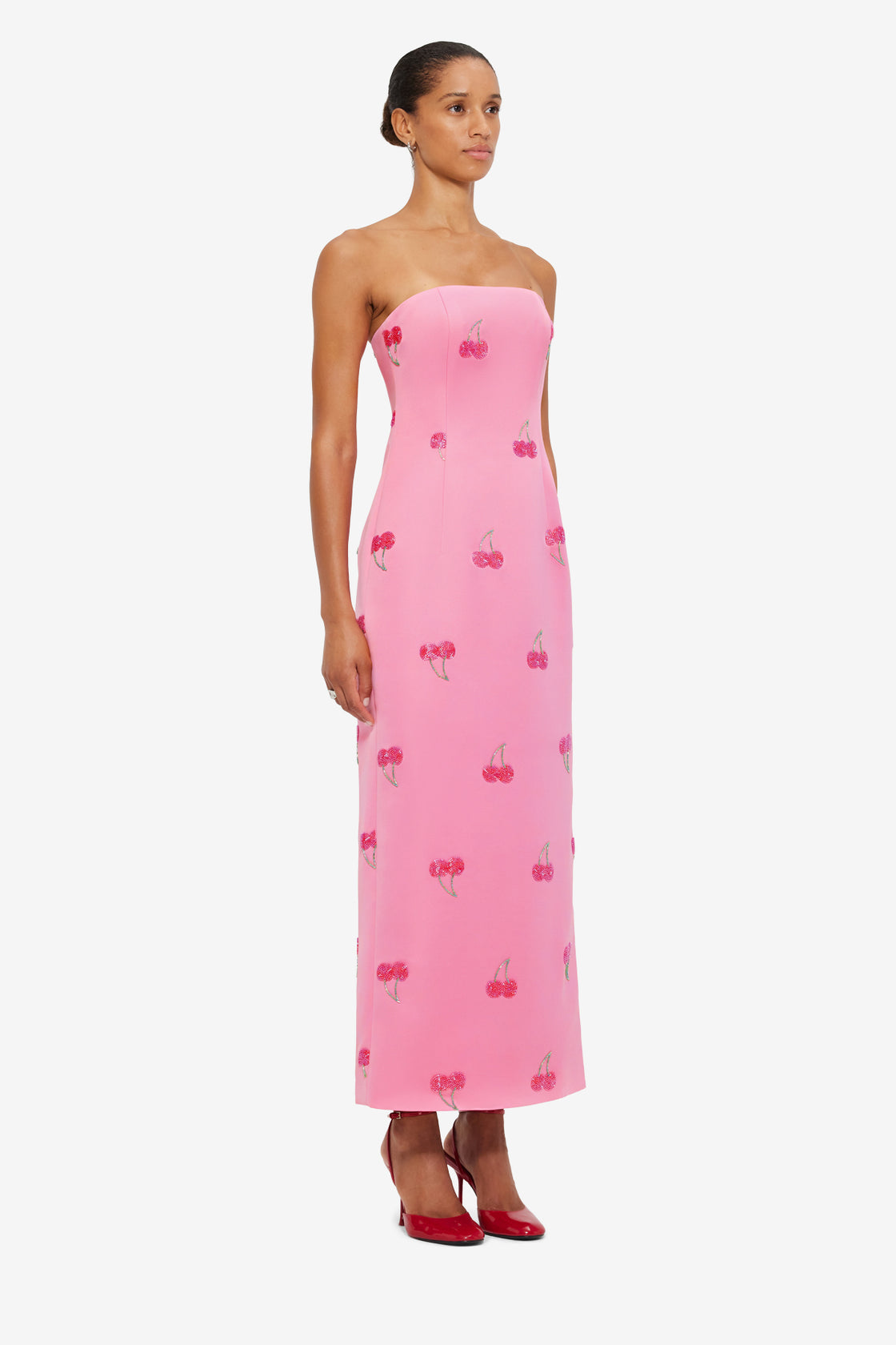 Exclusive Leo Lin Rayna Embellished Bustier Maxi Dress in Pink Cherry Beading