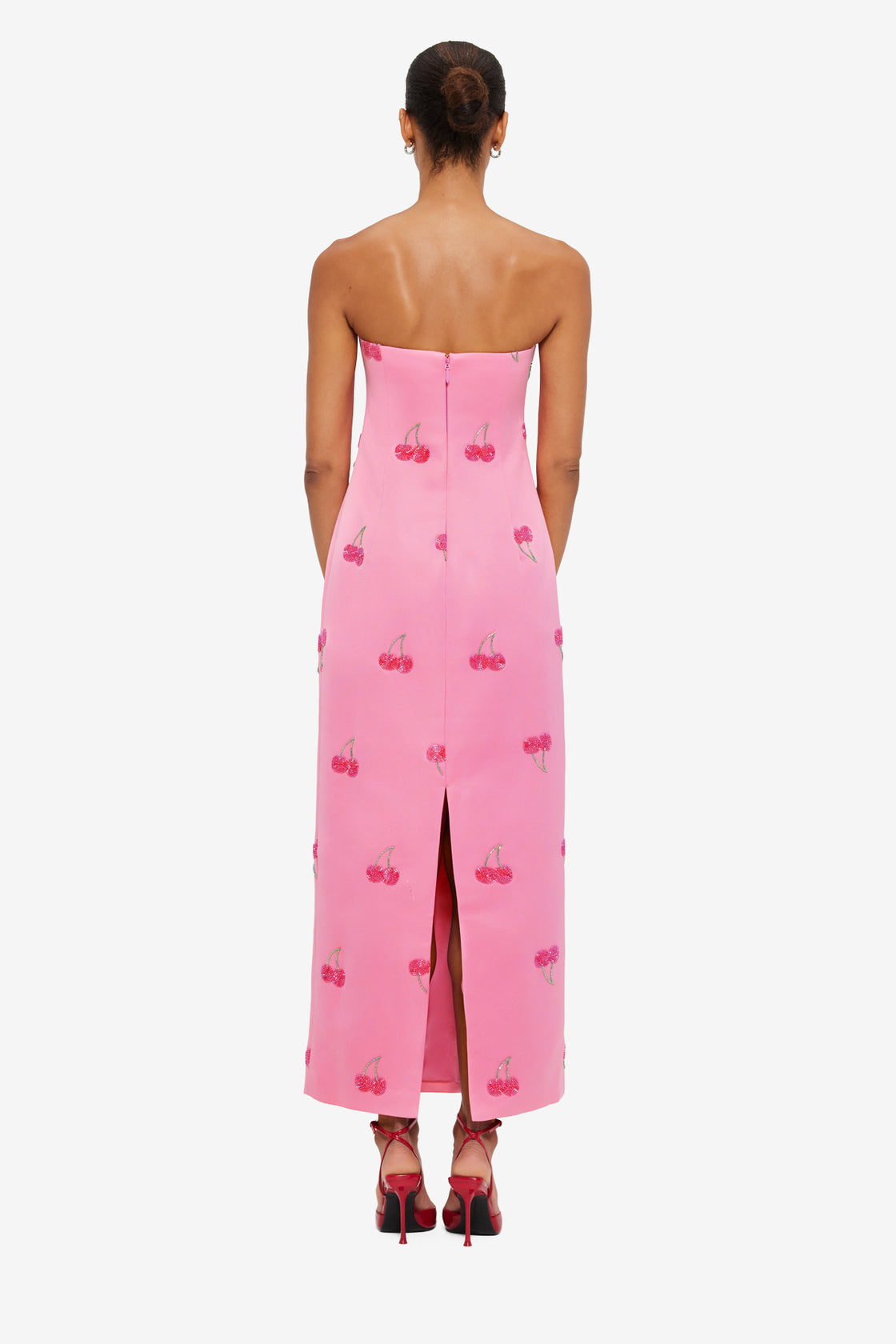 Exclusive Leo Lin Rayna Embellished Bustier Maxi Dress in Pink Cherry Beading