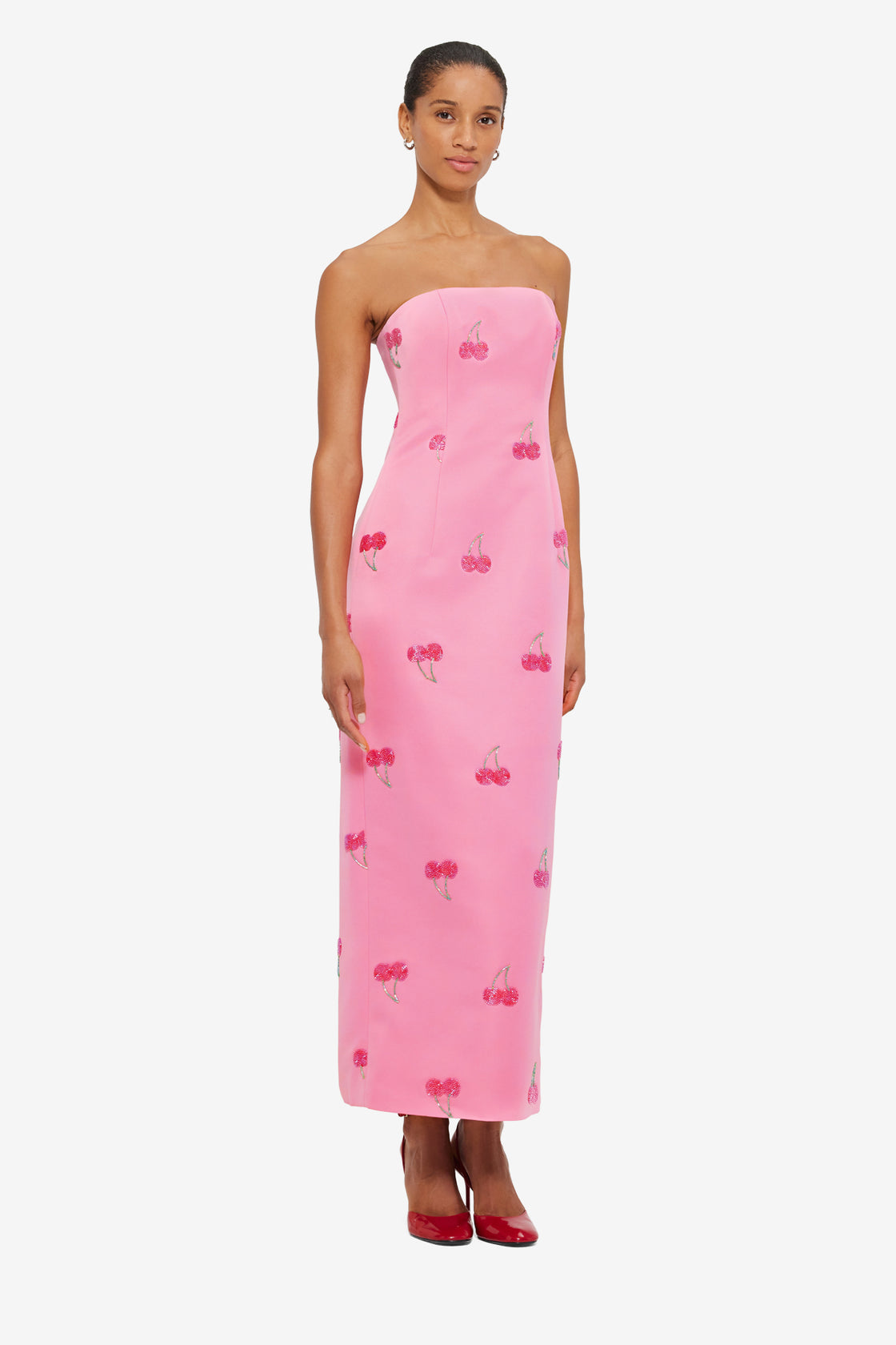 Exclusive Leo Lin Rayna Embellished Bustier Maxi Dress in Pink Cherry Beading
