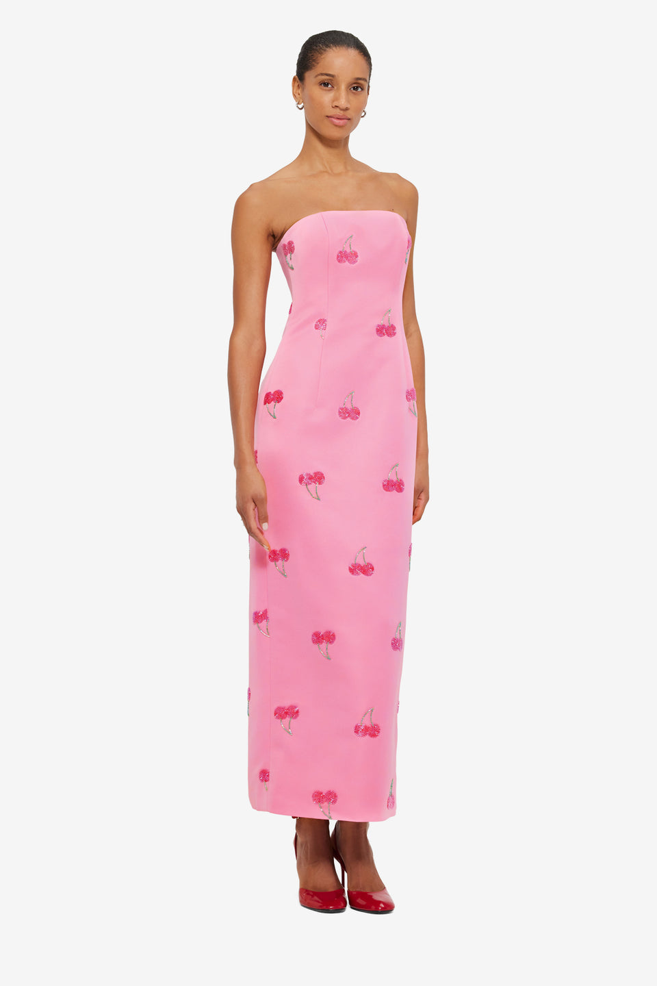 Exclusive Leo Lin Rayna Embellished Bustier Maxi Dress in Pink Cherry Beading