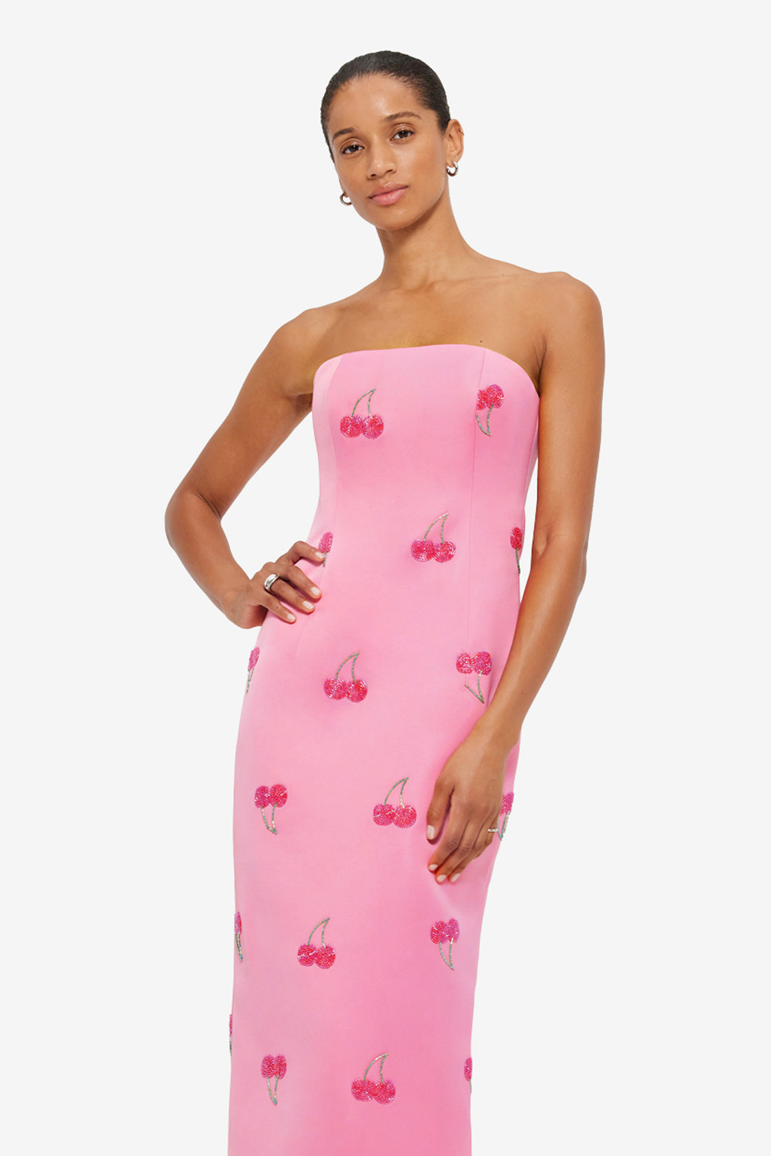 Exclusive Leo Lin Rayna Embellished Bustier Maxi Dress in Pink Cherry Beading
