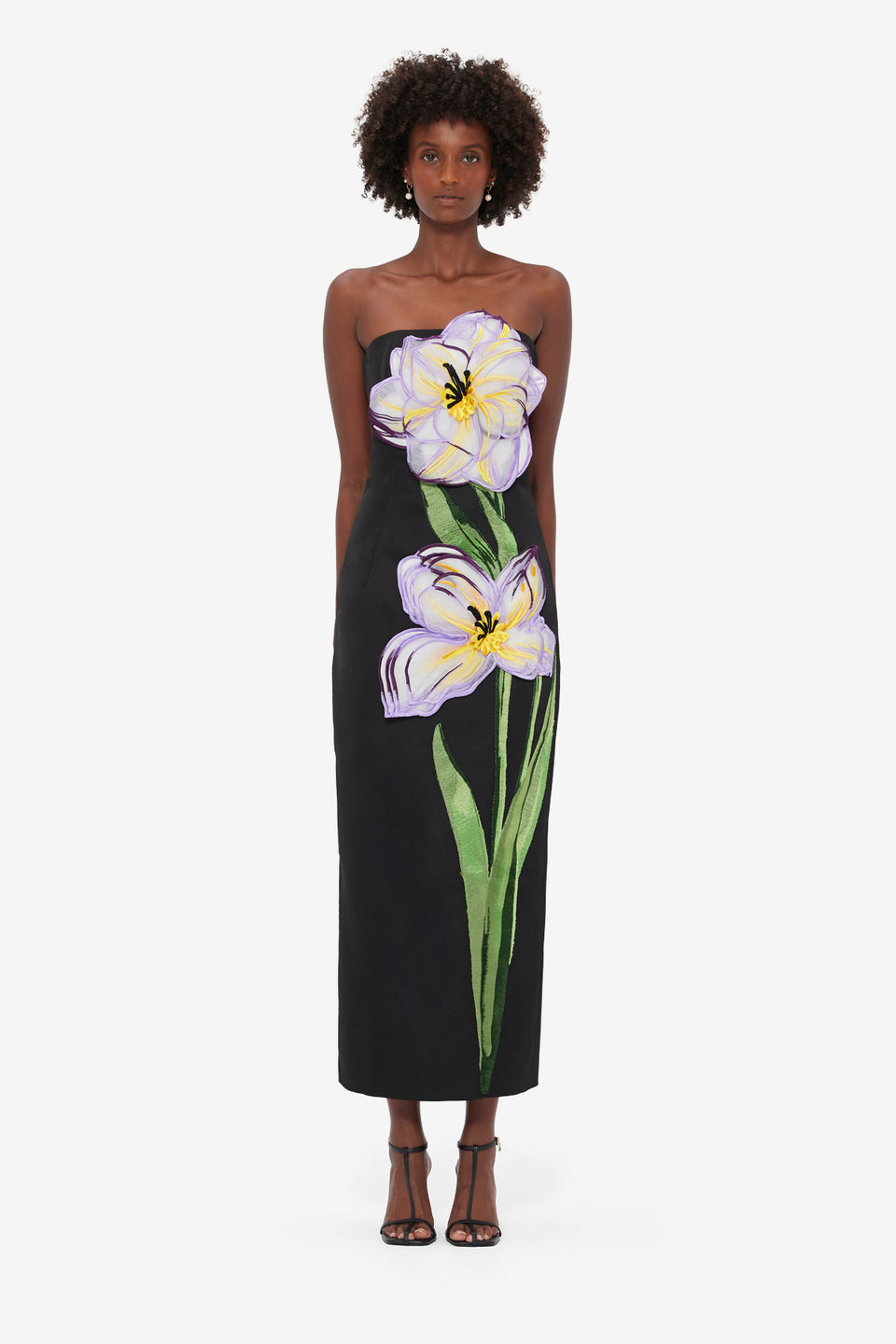 Rayna Appliqué Floral Maxi Dress - Iris Print in Ebony