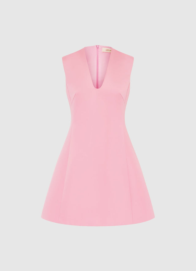 Exclusive LEO LIN Briana V Neck Mini Dress in Flamingo