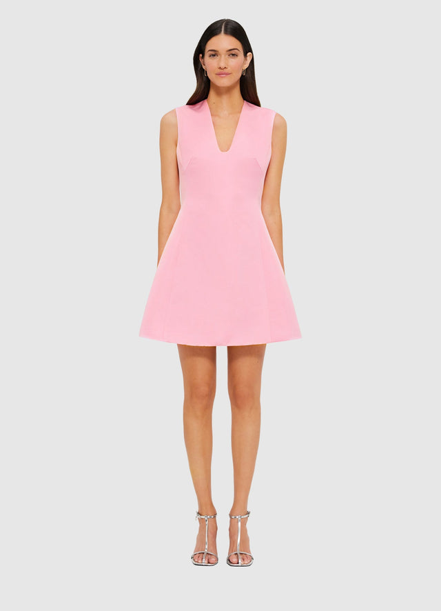 Exclusive LEO LIN Briana V Neck Mini Dress in Flamingo