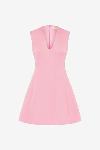 Exclusive LEO LIN Briana V Neck Mini Dress in Flamingo