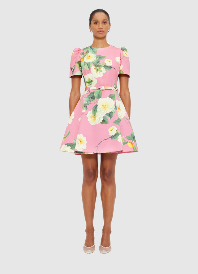 Exclusive Leo Lin Elyse Short Sleeve Mini Dress in Camelia Print