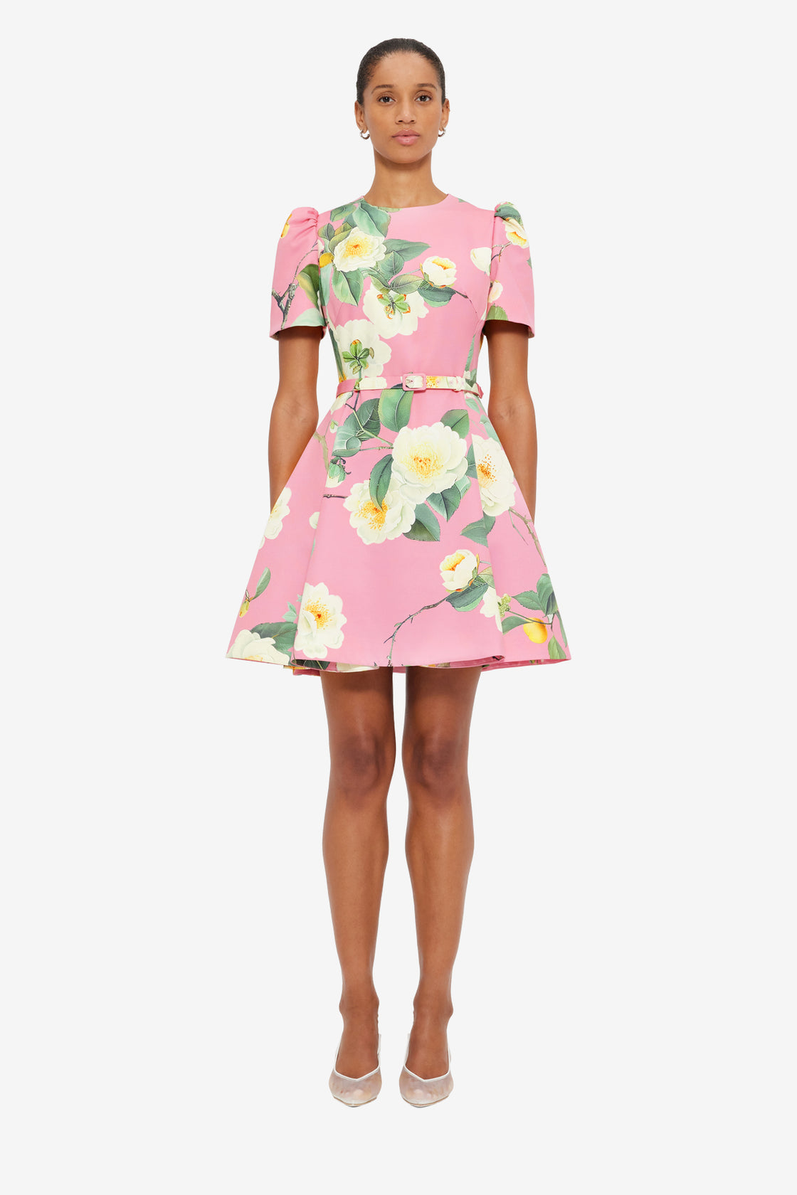 Exclusive Leo Lin Elyse Short Sleeve Mini Dress in Camelia Print