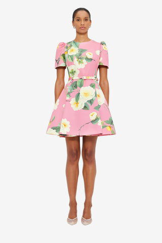 Exclusive Leo Lin Elyse Short Sleeve Mini Dress in Camelia Print