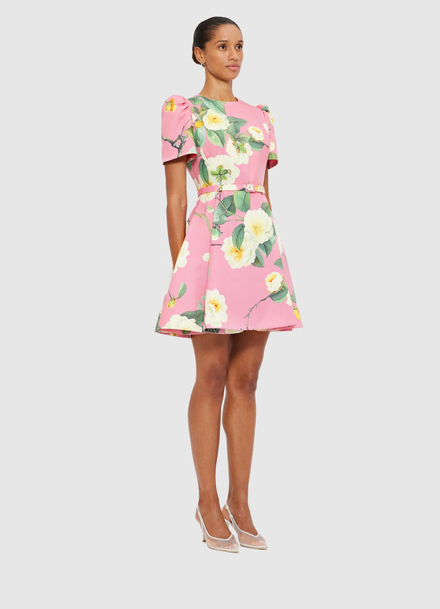 Exclusive Leo Lin Elyse Short Sleeve Mini Dress in Camelia Print