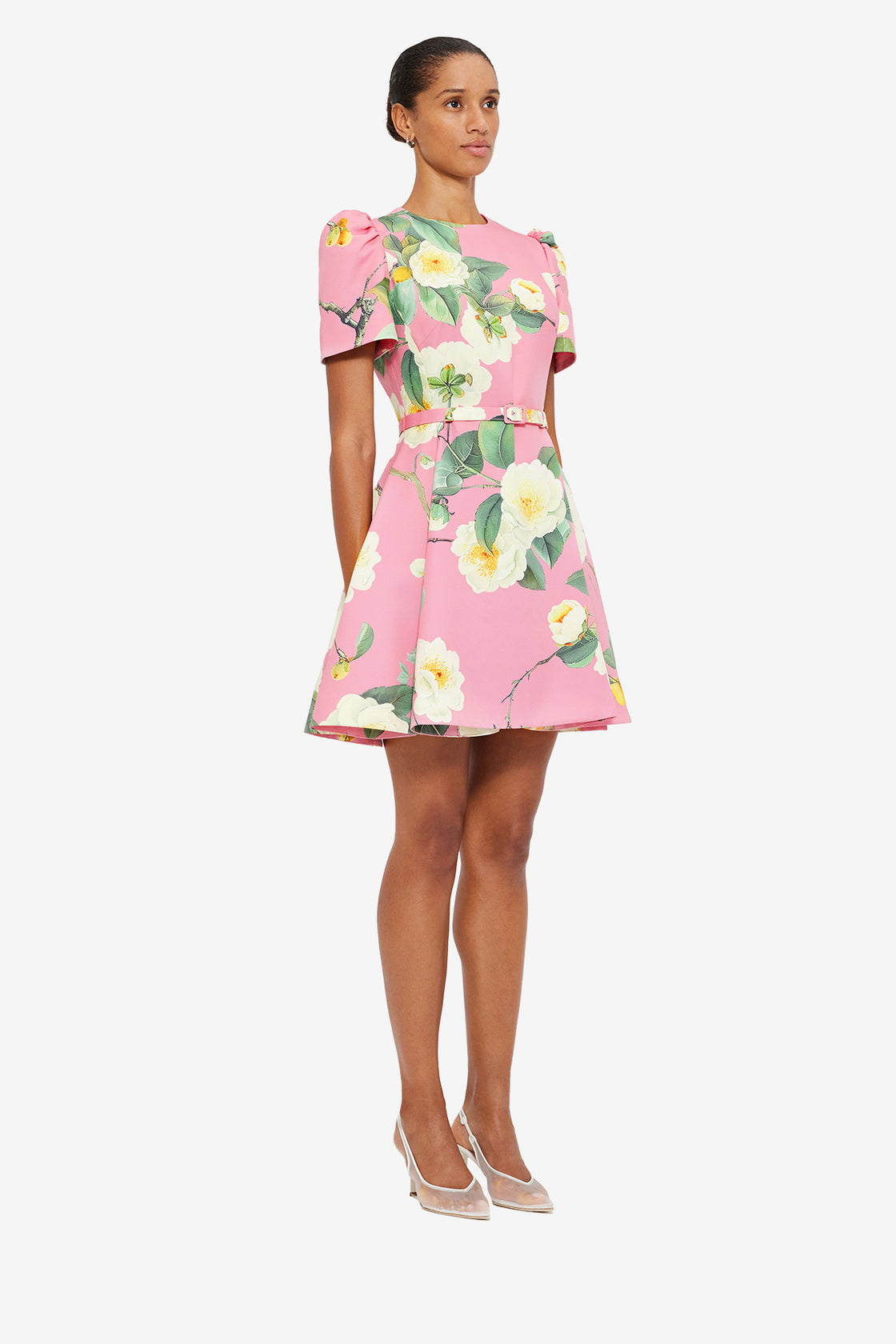 Exclusive Leo Lin Elyse Short Sleeve Mini Dress in Camelia Print