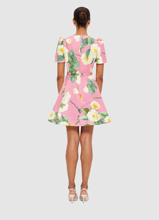 Exclusive Leo Lin Elyse Short Sleeve Mini Dress in Camelia Print