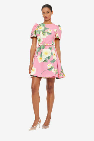Exclusive Leo Lin Elyse Short Sleeve Mini Dress in Camelia Print