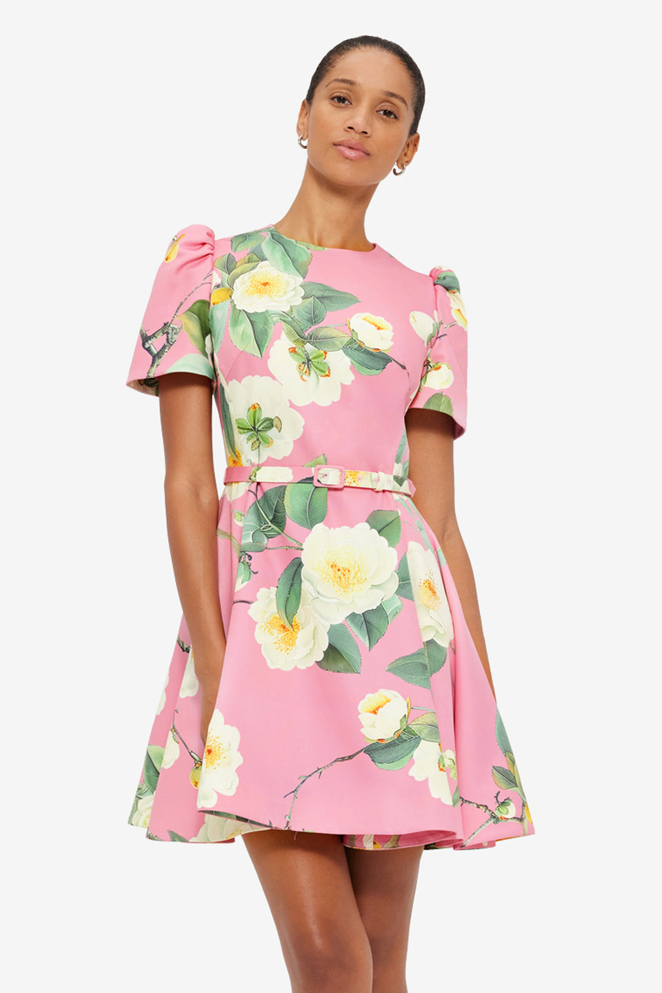 Exclusive Leo Lin Elyse Short Sleeve Mini Dress in Camelia Print